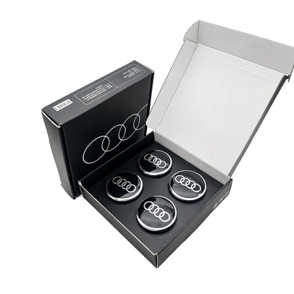 Black floating centre caps set of 4 for Audi wheels in open black gift box