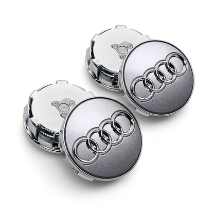 Silver grey Audi floating centre caps showing clip-in backs