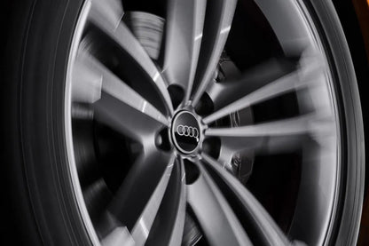 Audi floating centre cap fitted on a silver alloy wheel